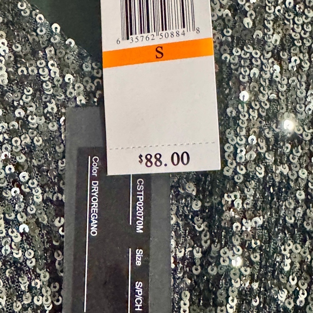 Cable & Gauge Dark Green and Silver Sequin Long Sleeve Wrap Blouse - Picture 4 of 4